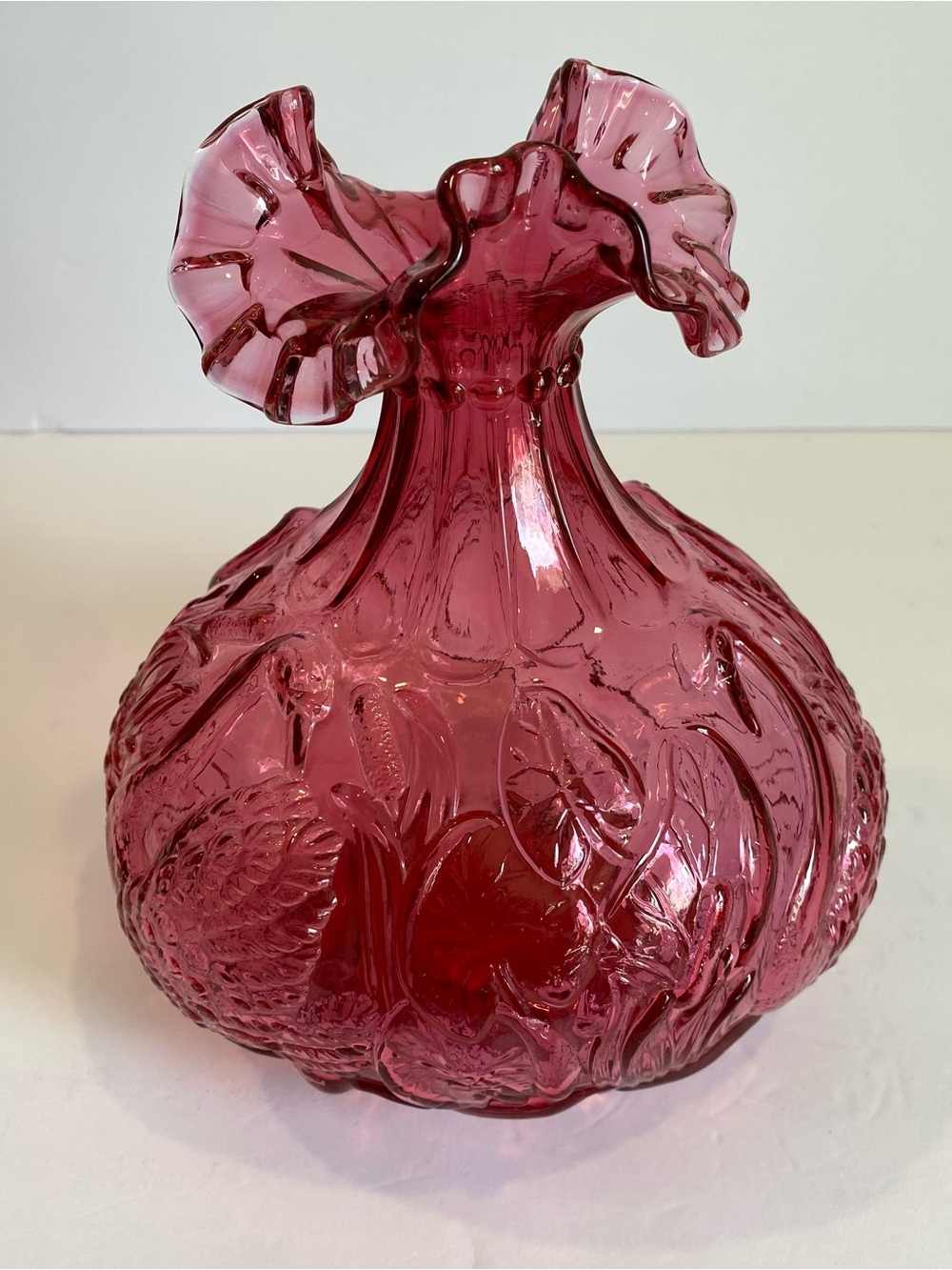 Vintage Fenton Ruffled Cranberry Art Glass Vase Rare